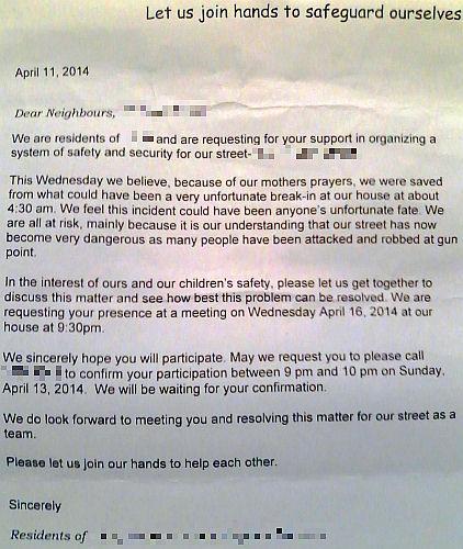 Letter from a concerned neighbor