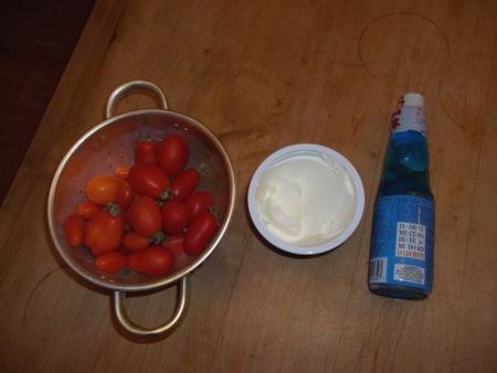 Homegrown Toms, Cream Cheese and Blueberry Ramune
