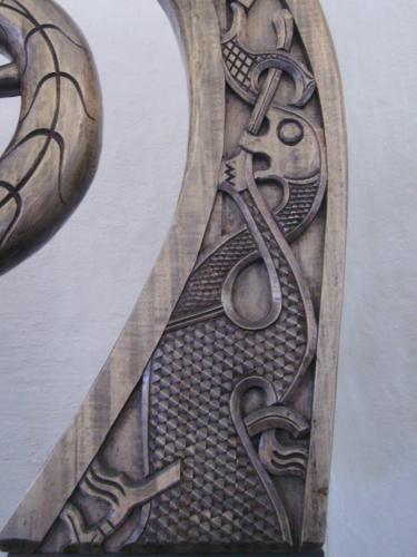 Close-up of replica of part of the Oseberg ship